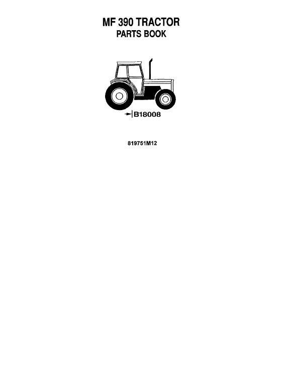 AGCO 390 Tractor (prior sn B18009) Parts Book 819751M12 Multiple