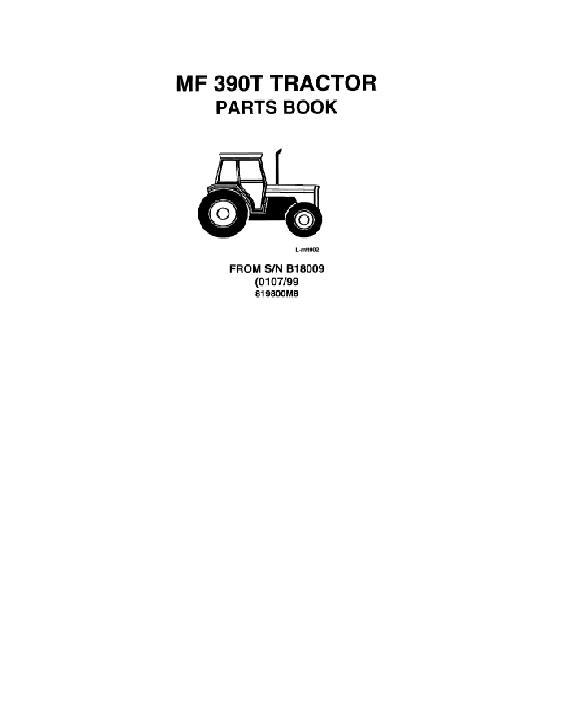 AGCO 390T Tractor (eff sn B18009, cab and footstep) Parts Book 819800M8 Multiple