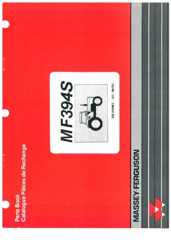 AGCO 394 394S Tractor (prior sn D03066) Parts Book 3311549B2 Multiple
