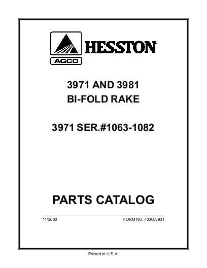 AGCO 3971 (sn 001063-001082) 3981 Bi-Fold Rake Parts Book 700003931 English