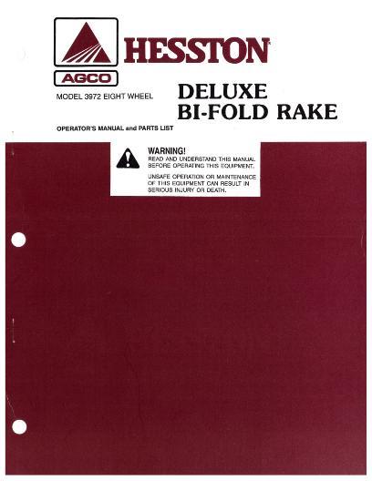 AGCO 3972 Bi-Fold Rake (deluxe) Parts Book 700003319 English
