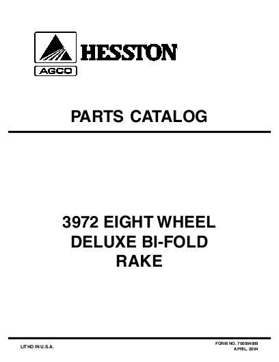 AGCO 3972 Bi-Fold Rake (deluxe) Parts Book 700004009 English
