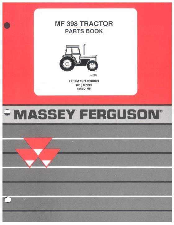 AGCO 398 Tractor (eff sn B18009, cab and footstep) Parts Book 819801M8 Multiple