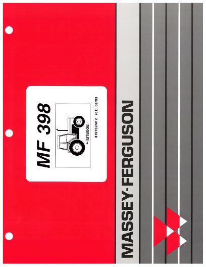 AGCO 398 Tractor (prior sn B18009) Parts Book 819752M12 Multiple