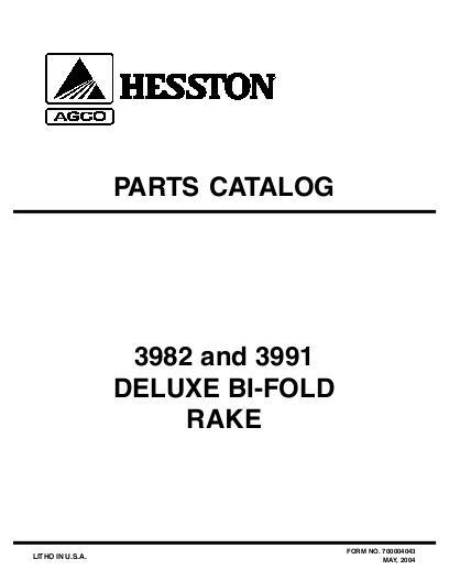 AGCO 3982 3991 Bi-Fold Rake (deluxe) Parts Book 700004043 English