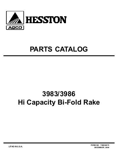 AGCO 3983 3986 Bi-Fold Rake (Hi Capacity, eff sn 'P') Parts Book 700004075 English