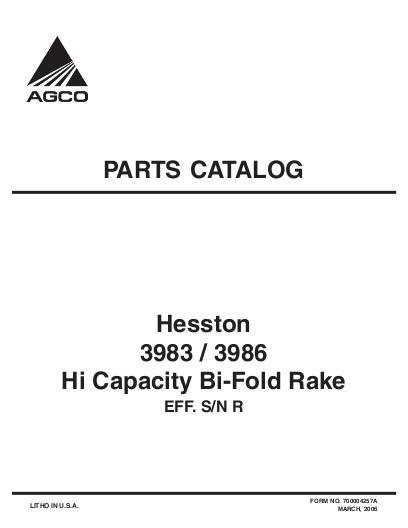 AGCO 3983 3986 Bi-Fold Rake (Hi Capacity, eff sn 'R') Parts Book 700004257A English