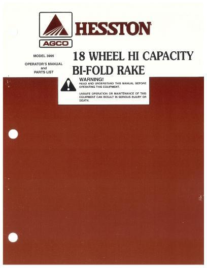 AGCO 3995 Bi-Fold Rake (Hi Capacity) Operator Manual 700003765 English 1 AGCO 3995 Bi-Fold Rake (Hi Capacity) Operator Manual 700003765 English