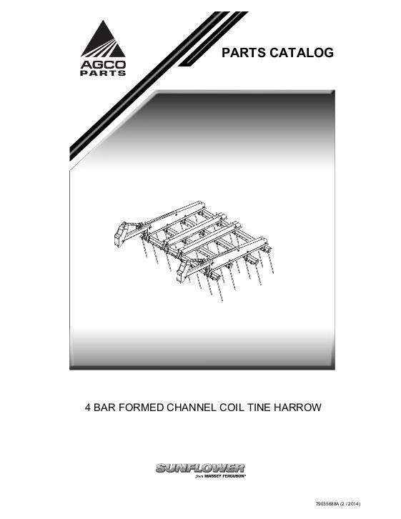 AGCO 4 Bar Harrow (coil tine, formed channel) Parts Book 79035688A English