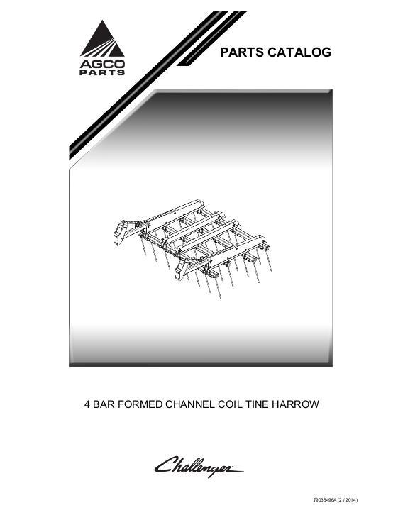 AGCO 4 Bar Harrow (coil tine, formed channel) Parts Book 79036496A English