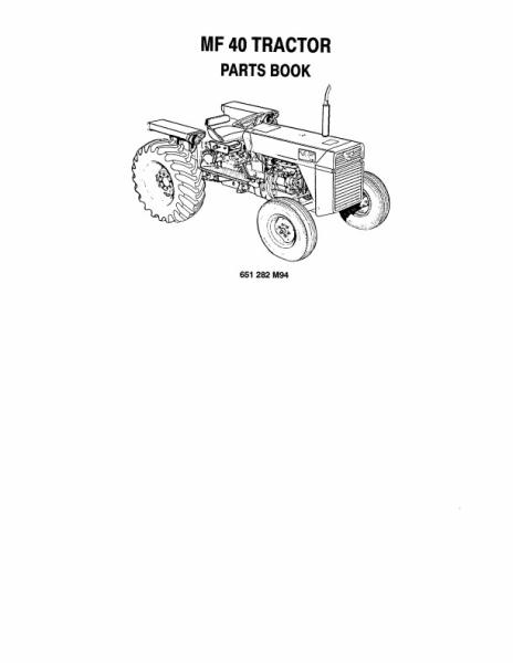 AGCO 40 Tractor Utility Tractor Parts Book 651282M94 English