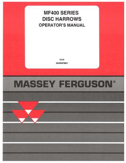AGCO 400 450 460 470 Disc Harrow Operator Manual 3643687M91 English