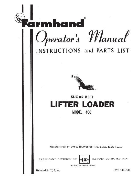 AGCO 400 Lifter Loader (1961) Operator Manual FS1045861 English