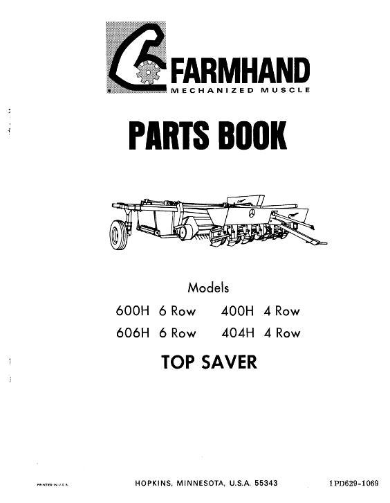 AGCO 400H 404H 600H 606H Beet Harvester (topsaver, 1969) Parts Book 1PD6291069 English