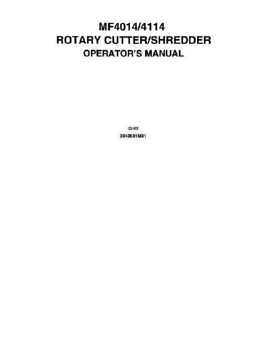 AGCO 4014 Rotary Cutter - Shredder 4114 Rotary Cutter Operator Manual 3643681M91 English