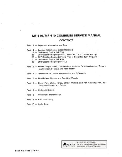 AGCO 410 510 Combine (packet) Service Manual 1448775M1 English