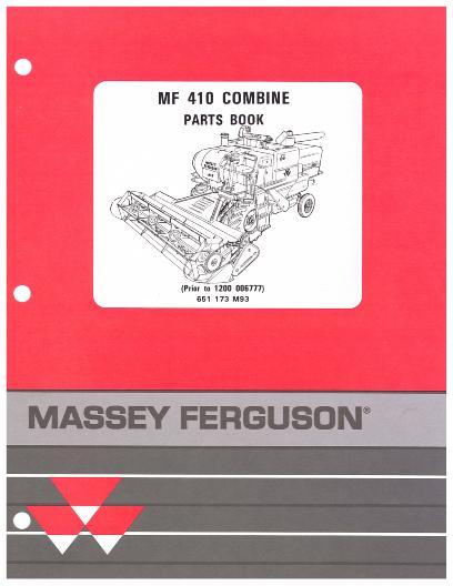 AGCO 410 Combine (prior to sn 06777) Parts Book 651173M93 English