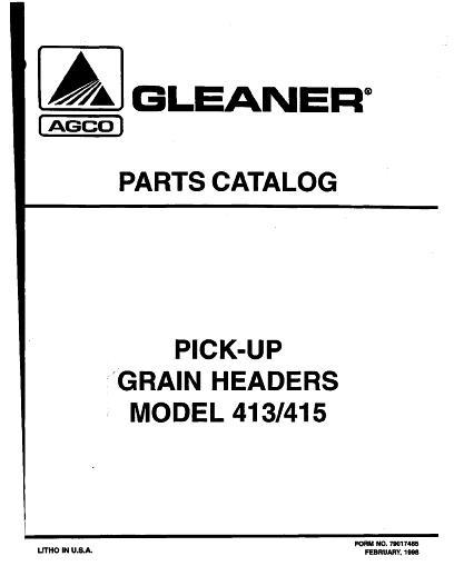 AGCO 413 415 Pickup Header (eff sn 25101) Parts Book 79017485 English