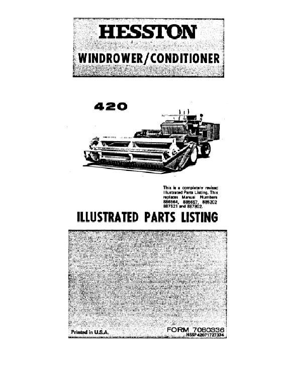 AGCO 420 SP Windrower (1971-76) Parts Book 7080336 English