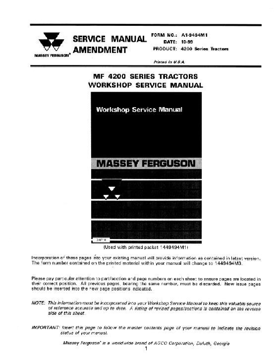 AGCO 4200 Series Tractor (supplement) Service Manual A1-9494M1 English