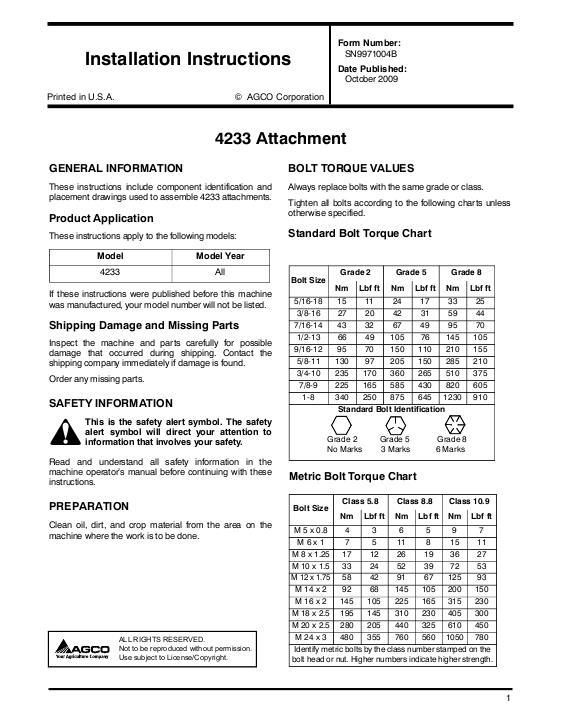AGCO 4233 Coulter Chisel Plow Attachments Operator Manual SN9971004B English 1 AGCO 4233 Coulter Chisel Plow Attachments Operator Manual SN9971004B English