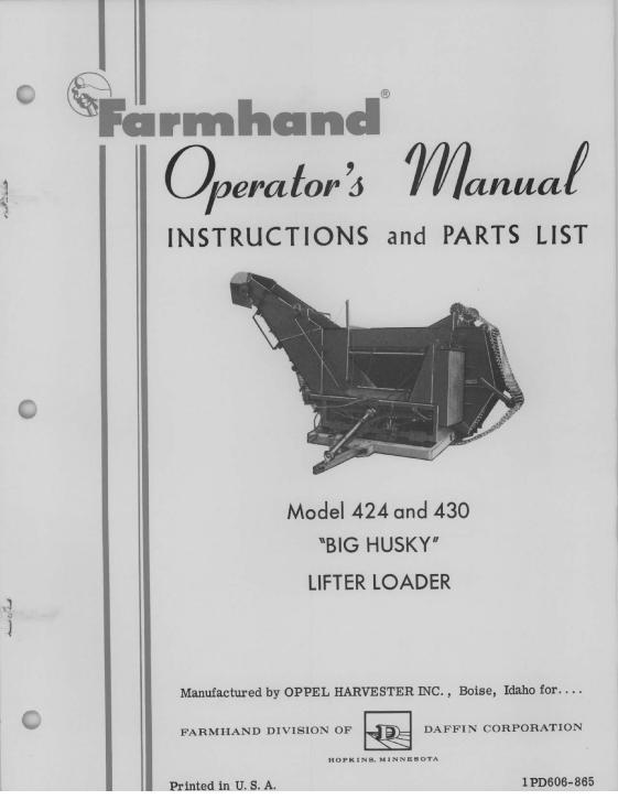 AGCO 424 430 Lifter Loader (Big Husky) Operator Manual 1PD606865 English 1 AGCO 424 430 Lifter Loader (Big Husky) Operator Manual 1PD606865 English