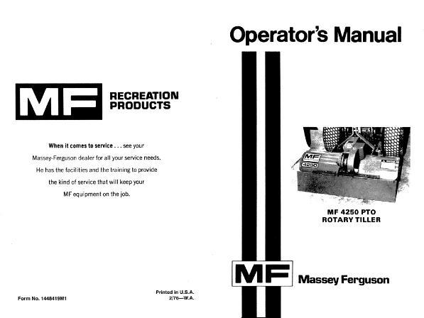 AGCO 4250 Rotary Tiller (attachment) Operator Manual 1448419M1 English 1 AGCO 4250 Rotary Tiller (attachment) Operator Manual 1448419M1 English