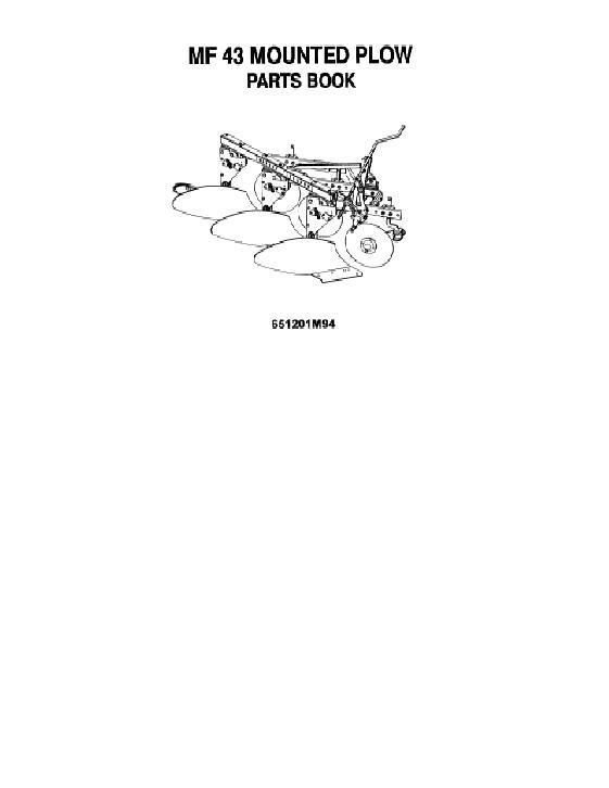 AGCO 43 Moldboard Plow (mounted) Parts Book 651201M94 English