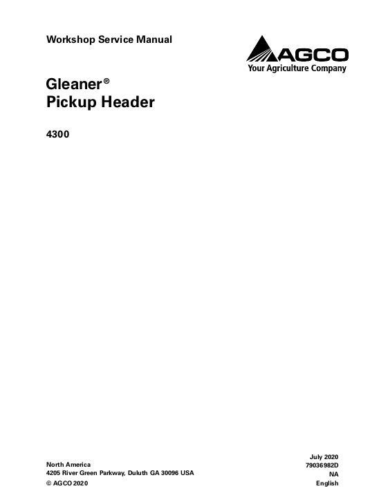 AGCO 4300 Pickup Header Service Manual 79036982D English