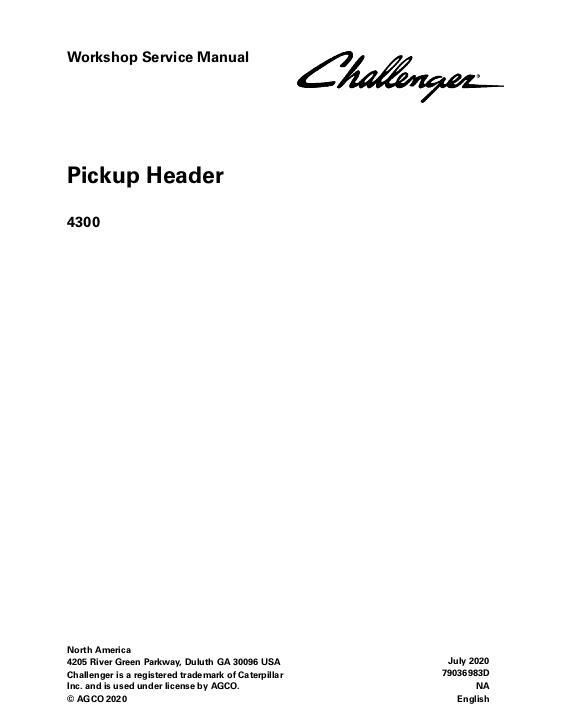 AGCO 4300 Pickup Header Service Manual 79036983D English