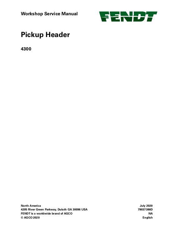 AGCO 4300 Pickup Header Service Manual 79037386D English