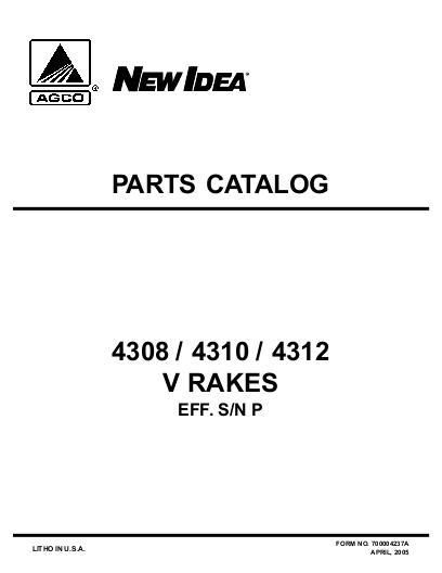 AGCO 4308 4310 4312 V Rake (eff sn 'P') Parts Book 700004237A English