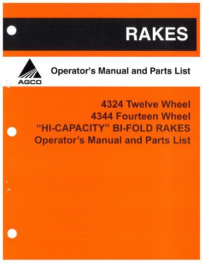 AGCO 4324 Bi-Fold 4344 Hi Capacity Rake Operator Manual 700004294A English