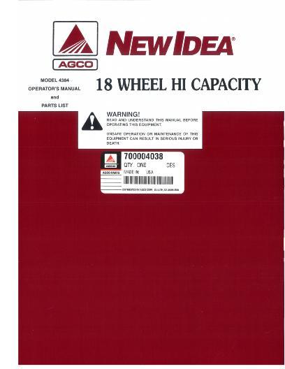 AGCO 4384 Hi Capacity Bi-Fold Rake Operator Manual 700004038 English 1 AGCO 4384 Hi Capacity Bi-Fold Rake Operator Manual 700004038 English