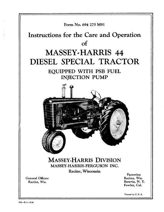 AGCO 44 Special Tractor (diesel) Operator Manual 694275M91 English 1 AGCO 44 Special Tractor (diesel) Operator Manual 694275M91 English