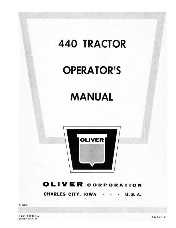 AGCO 440 Tractor Operator Manual S1-4-27 English 1 AGCO 440 Tractor Operator Manual S1-4-27 English