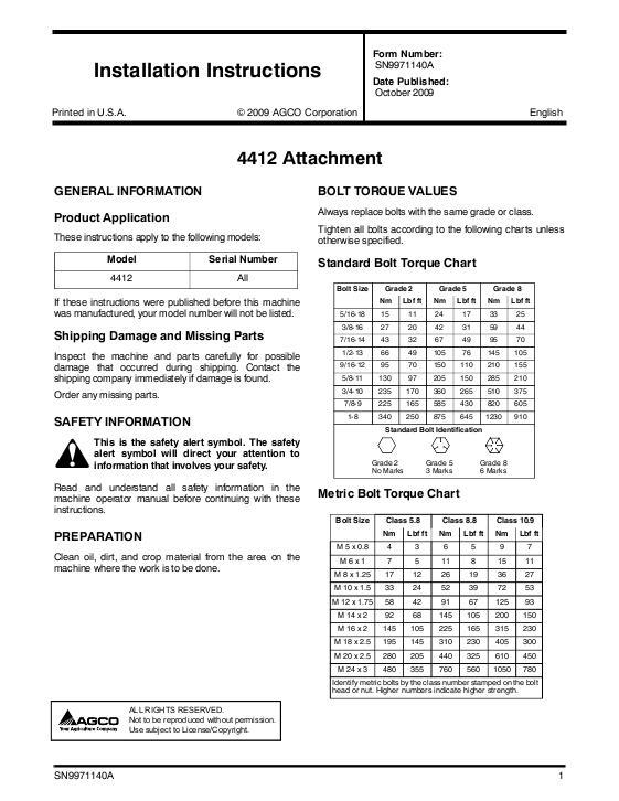 AGCO 4412 Disc Ripper Attachments Operator Manual SN9971140A English 1 AGCO 4412 Disc Ripper Attachments Operator Manual SN9971140A English