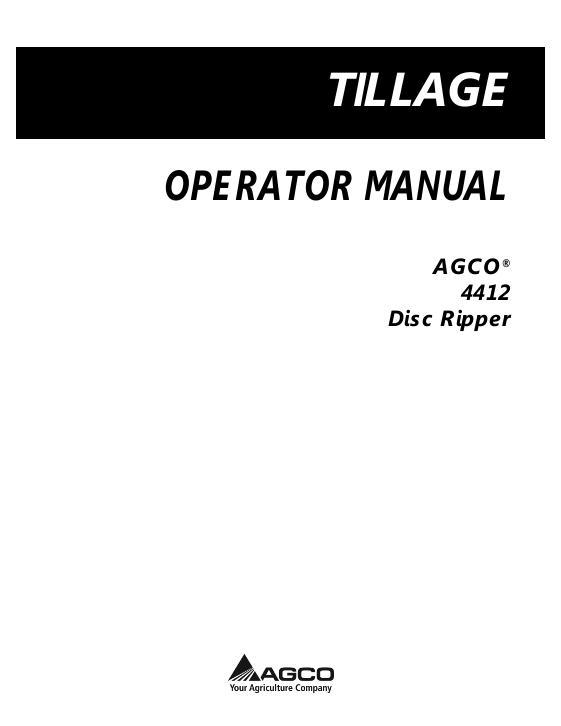AGCO 4412 Disc Ripper Operator Manual 9971039ABD English