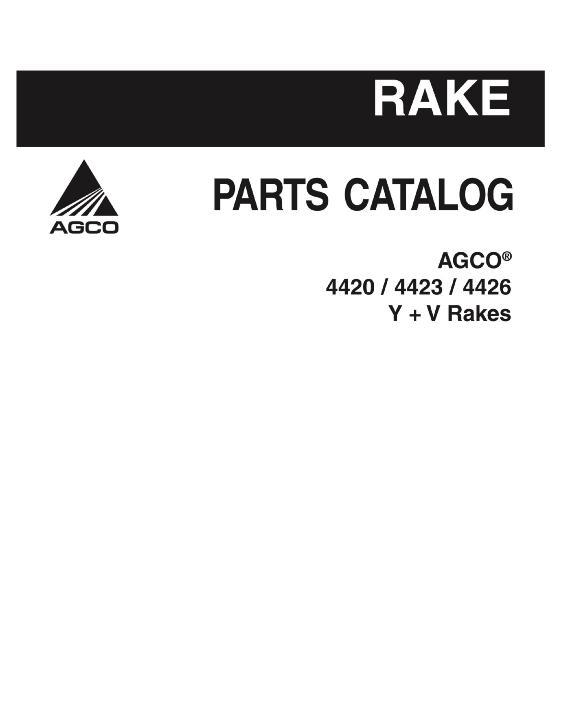 AGCO 4420 4423 4426 Y & V Rake Parts Book 79033071A English