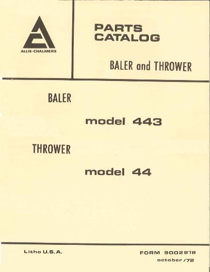 AGCO 443 Baler 44 Bale Thrower Parts Book 79002878 English