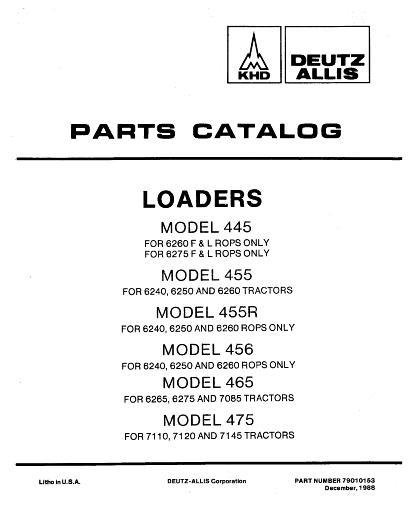 AGCO 445 455 455R 456 465 475 476 Loader Parts Book 79010153 English