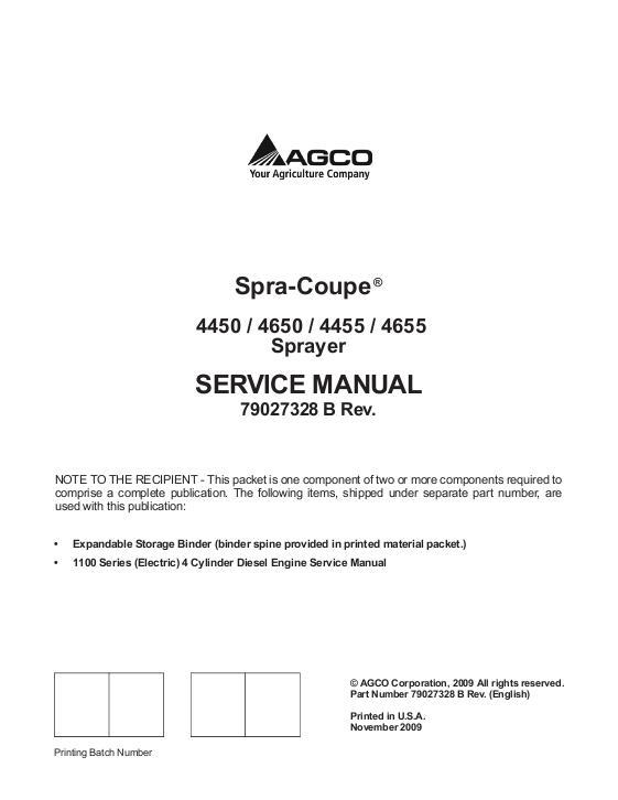 AGCO 4450 4650 4455 4655 Sprayer (manual transmission) (packet) Service Manual 79027328B English