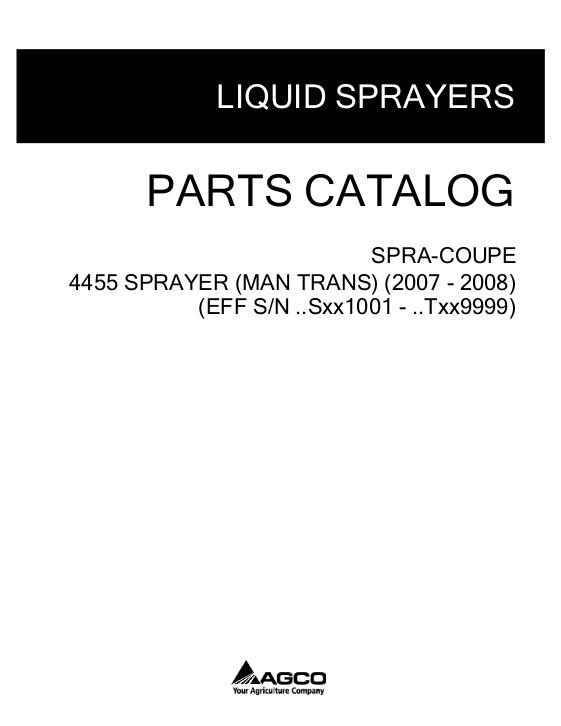 AGCO 4455 Sprayer (manual transmission, 2007-08) Parts Book 506995D1D English