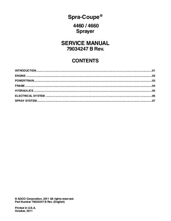 AGCO 4460 4660 Sprayer (packet) Service Manual 79034247B English