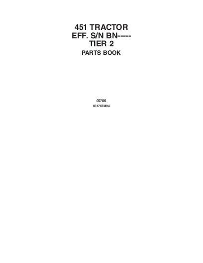 AGCO 451 Tractor (eff sn BNxxxxx, tier 2) Parts Book 651767M94 English