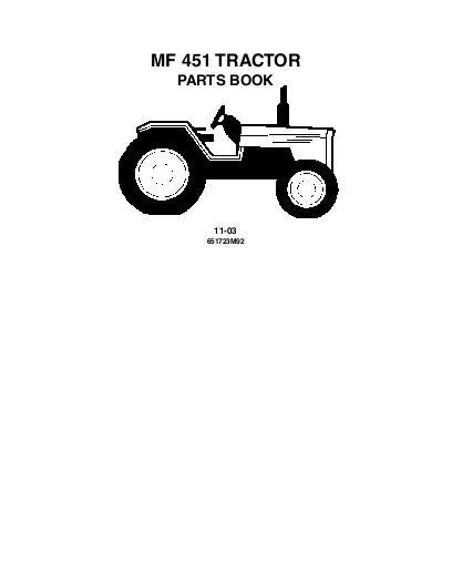 AGCO 451 Tractor (prior to sn BNxxxxx, prior to tier 2) Parts Book 651723M92 English