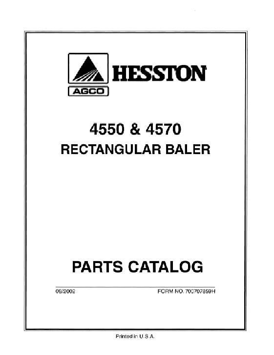 AGCO 4550 4570 Rectangular Baler (early units, prior to HK64101) Parts Book 700707859H English
