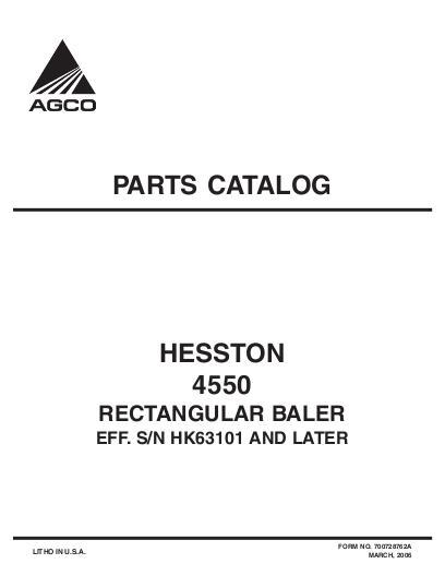 AGCO 4550 Rectangular Baler (eff sn HK63101) Parts Book 700728762A English