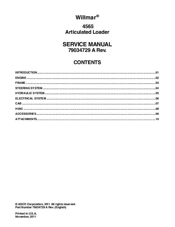 AGCO 4565 Wrangler Loader (packet) Service Manual 79034729A English