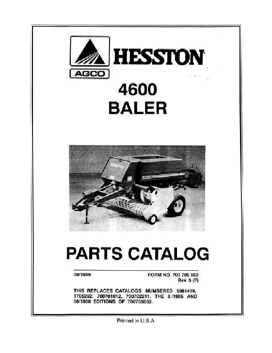 AGCO 4600 Rectangular Baler Parts Book 700705552 English